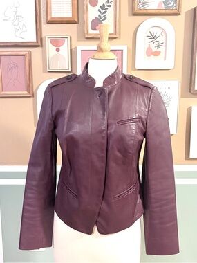 Tory Burch Maroon Moto Biker Style Leather Jacket